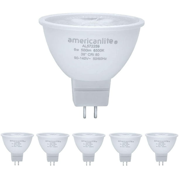 30000 Hour Lifetime for Indoor Use High Brightness and Energy Efficient MR16 Cool White 110/120V GU 5.3 Base 6W 4 Pack 500lm LED Light Bulb americanlite 50W Equivalent 30000 Hour Lifetime for Indoor Use High Brightness and Energy Efficient MR16 Cool White 110/120V GU 5.3 Base 6W 4 Pack 500lm LED Light Bulb americanlite 50W Equivalent